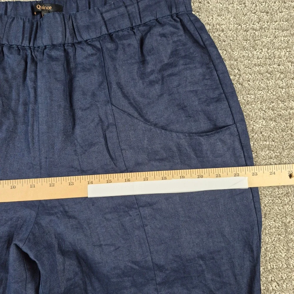 Quince Pants Womens L Blue European Linen Tapered Ankle Deep Navy